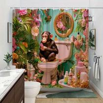 Conjunto de cortinas de chuveiro Chimpanzee Jungle Polyester 180x200cm Conjunto de cortinas de chuveiro Chimpanzee Jungle Polyester 180x200cm
