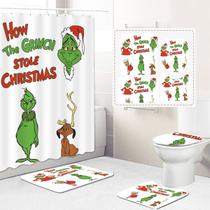 Conjunto de cortinas de chuveiro Christmas Grinchs, 4 peças com tapete antiderrapante Conjunto de cortinas de chuveiro Christmas Grinchs, 4 peças com tapete antiderrapante