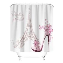 Conjunto de cortinas de chuveiro com design de torre Eiffel com tapetes antiderrapantes