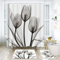 Conjunto de cortinas de chuveiro com flores de tulipa coloridas com tapetes antiderrapantes