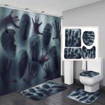 Conjunto de cortinas de chuveiro com tema de Halloween Ghost and Handprint Conjunto de cortinas de chuveiro com tema de Halloween Ghost and Handprint