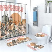 Conjunto de cortinas de chuveiro Cowgirl à prova d'água de poliéster 4 unidades