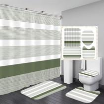 Conjunto de cortinas de chuveiro DDQQ Boho Streak com tapetes Sage Green
