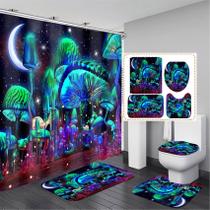 Conjunto de cortinas de chuveiro de banheiro jieprom Mushroom Moon Stars 4 unidades Conjunto de cortinas de chuveiro de banheiro jieprom Mushroom Moon Stars 4 unidades