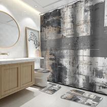 Conjunto de cortinas de chuveiro de banheiro Lnond Black and Grey 4 unidades