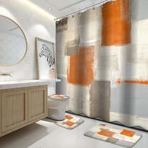 Conjunto de cortinas de chuveiro de banheiro Lnond Orange Modern Painting Conjunto de cortinas de chuveiro de banheiro Lnond Orange Modern Painting