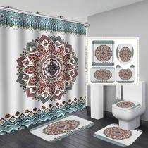 Conjunto de cortinas de chuveiro de banheiro Mandala Boho 4 unidades de poliéster Conjunto de cortinas de chuveiro de banheiro Mandala Boho 4 unidades de poliéster