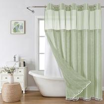 Conjunto de cortinas de chuveiro Eachope Sage Green Farmhouse No Hook
