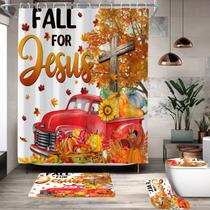 Conjunto de cortinas de chuveiro Fall for Jesus com tapete e tampa de vaso sanitário Conjunto de cortinas de chuveiro Fall for Jesus com tapete e tampa de vaso sanitário