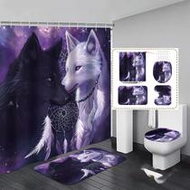Conjunto de cortinas de chuveiro Galaxy Wolf de 4 peças à prova d'água