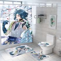 Conjunto de cortinas de chuveiro Genshins Impacts Anime 4 unidades com antiderrapante