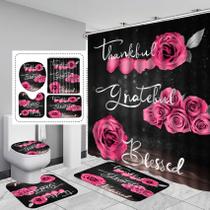 Conjunto de cortinas de chuveiro Hadint Pink Rose Thankful Grateful