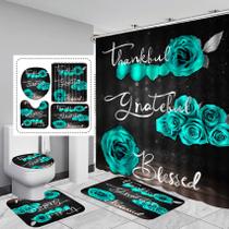 Conjunto de cortinas de chuveiro Hadint Teal Rose Thankful Grateful