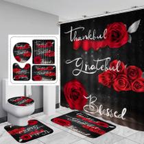 Conjunto de cortinas de chuveiro Hadint Thankful Grateful Blessed Red Rose
