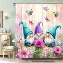 Conjunto de cortinas de chuveiro impermeáveis Gnome Floral com 12 ganchos