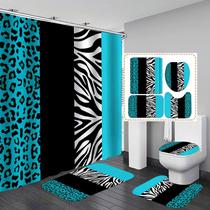 Conjunto de cortinas de chuveiro jieprom com estampa de leopardo com tapete, capa e tapete Conjunto de cortinas de chuveiro jieprom com estampa de leopardo com tapete, capa e tapete