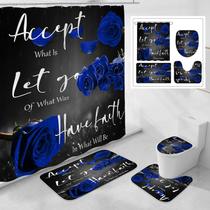 Conjunto de cortinas de chuveiro Litabel Blue Rose Thankful Grateful