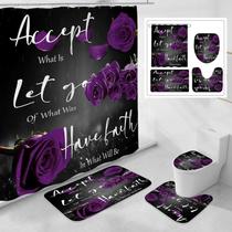 Conjunto de cortinas de chuveiro Litabel Purple Rose com tapete e tapete de banho