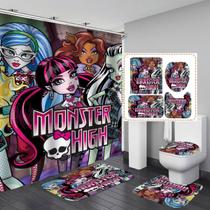 Conjunto de cortinas de chuveiro Monsters Highs Anime, 4 unidades com tapete e tapete