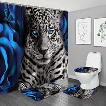 Conjunto de cortinas de chuveiro NBVKO Blue Rose and Leopard 4 unidades