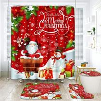 Conjunto de cortinas de chuveiro NBVKO Merry Christmas Snowman Red 4 unidades
