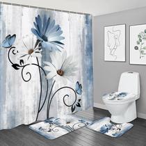 Conjunto de cortinas de chuveiro NBVKO Rustic Blue Flower Farmhouse