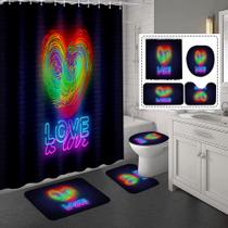 Conjunto de cortinas de chuveiro Neon Love Heart com tapetes 180x180cm