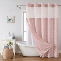 Conjunto de cortinas de chuveiro No Hook Blush Pink com forro de encaixe