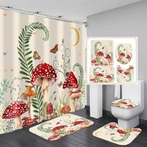 Conjunto de cortinas de chuveiro para banheiro jieprom Mushroom Butterfly Flower Conjunto de cortinas de chuveiro para banheiro jieprom Mushroom Butterfly Flower