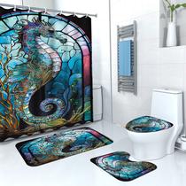 Conjunto de cortinas de chuveiro Stained Glass Seahorse Bathroom Decor