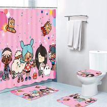 Conjunto de cortinas de chuveiro Tocas Lifes Worlds com tapete de toalete e tapete de banho Conjunto de cortinas de chuveiro Tocas Lifes Worlds com tapete de toalete e tapete de banho