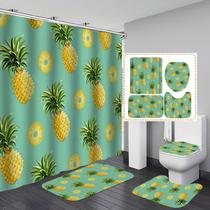 Conjunto de cortinas de chuveiro Tropical Pineapple com tapetes de banho Conjunto de cortinas de chuveiro Tropical Pineapple com tapetes de banho
