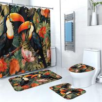 Conjunto de cortinas de chuveiro Tropical Toucan com tapete de banho antiderrapante Conjunto de cortinas de chuveiro Tropical Toucan com tapete de banho antiderrapante