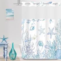 Conjunto de cortinas de chuveiro TWLSNCD No Hook Nautical Coastal Blue