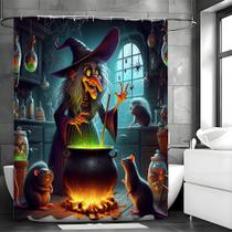 Conjunto de cortinas de chuveiro Witch and Potion Halloween com tapetes Conjunto de cortinas de chuveiro Witch and Potion Halloween com tapetes