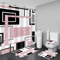 Conjunto de cortinas de chuveiro Yddsky Pink Geometric com tapetes e ganchos de banho