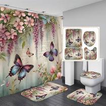 Conjunto de cortinas de chuveiro ZLQQ Vintage Butterflies com tapetes e acessórios