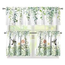 Conjunto de cortinas de cozinha Wiryuouvt Leaf Hummingbird Sage Green Conjunto de cortinas de cozinha Wiryuouvt Leaf Hummingbird Sage Green