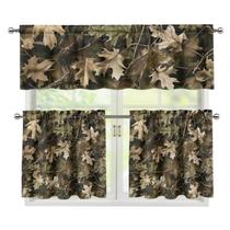 Conjunto de cortinas de cozinha Wiryuouvt Leaf Hunting Camo 3 peças