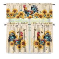 Conjunto de cortinas de cozinha Wiryuouvt Sunflower Rooster 3 peças Conjunto de cortinas de cozinha Wiryuouvt Sunflower Rooster 3 peças