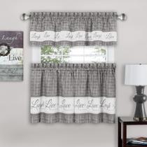 Conjunto de cortinas de janela Achim Home Decor Live Love Laugh Grey Conjunto de cortinas de janela Achim Home Decor Live Love Laugh Grey
