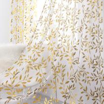 Conjunto de cortinas Deeprove Sheer 213 cm de comprimento e 2 painéis em folha dourada