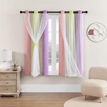 Conjunto de Cortinas Doble Capa Blackout Color Arcoíris Rosa y Púrpura XiDi
