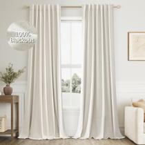 Conjunto de cortinas Guken Cream Linen Blackout 244 cm de comprimento e 2 painéis Conjunto de cortinas Guken Cream Linen Blackout 244 cm de comprimento e 2 painéis