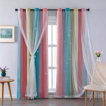Conjunto de Cortinas XiDi Arcoíris Rosa-Azul, Corte de Estrella, Opacas
