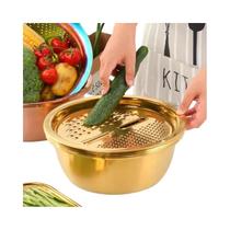 Conjunto De Cozinha 3 Em 1 Em Aço Inoxidável, Tigela Multifuncional Para Moer, Filtrar E Misturar, Conjunto De Cozinha 3 Em 1 Em Aço Inoxidável, Tigela Multifuncional Para Moer, Filtrar E Misturar,