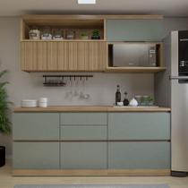 Conjunto de Cozinha 4 Peças com Aéreo e Nicho para Micro-Ondas MDF Millena Nesher Verde/Nature Conjunto de Cozinha 4 Peças com Aéreo e Nicho para Micro-Ondas MDF Millena Nesher Verde/Nature