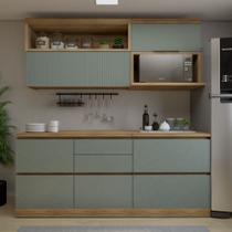 Conjunto de Cozinha 4 Peças com Aéreo e Nicho para Micro-Ondas MDF Millena Nesher Verde/Nature Conjunto de Cozinha 4 Peças com Aéreo e Nicho para Micro-Ondas MDF Millena Nesher Verde/Nature