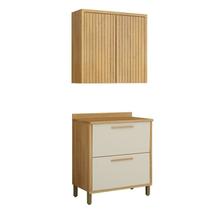 Conjunto de Cozinha Armário Aéreo 80cm 2 Portas Ripado e Balcão 2 Portas 80cm Torino