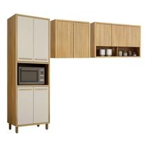 Conjunto de Cozinha Armário Paneleiro 4 Portas com Nicho e 2 Armários Aéreo Ripado Torino